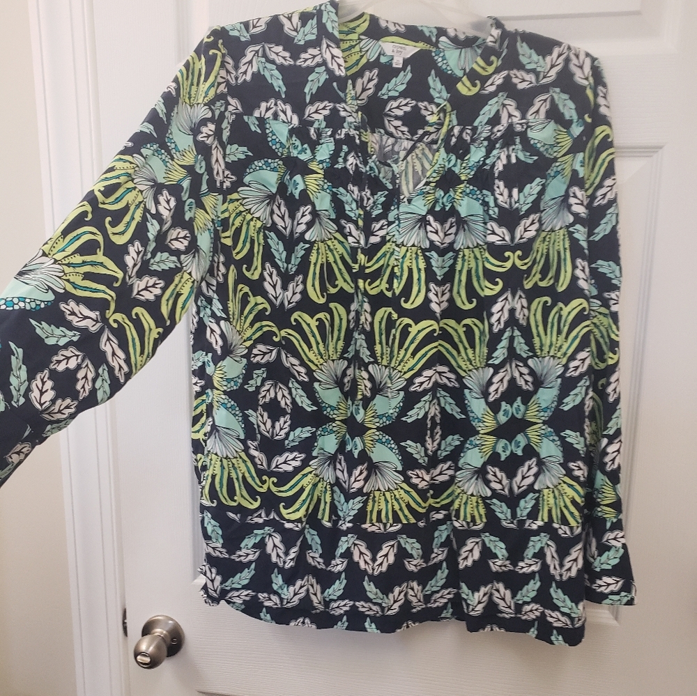 Crown & Ivy, NWOT long sleeve blue green peacock ruffle bottom tunic, XL - Picture 3 of 11